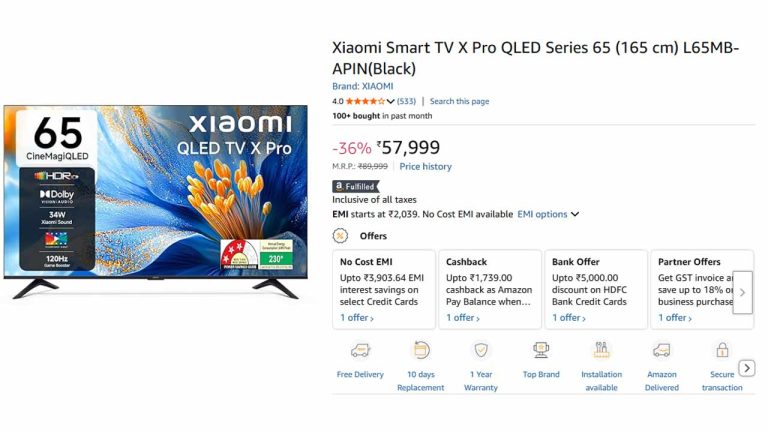 Limited Edition : Xiaomi 65 ఇంచుల Smart TVపై రూ.32,000 భారీ తగ్గింపు.. డీల్ సెల్లింగ్ ఫాస్ట్.!