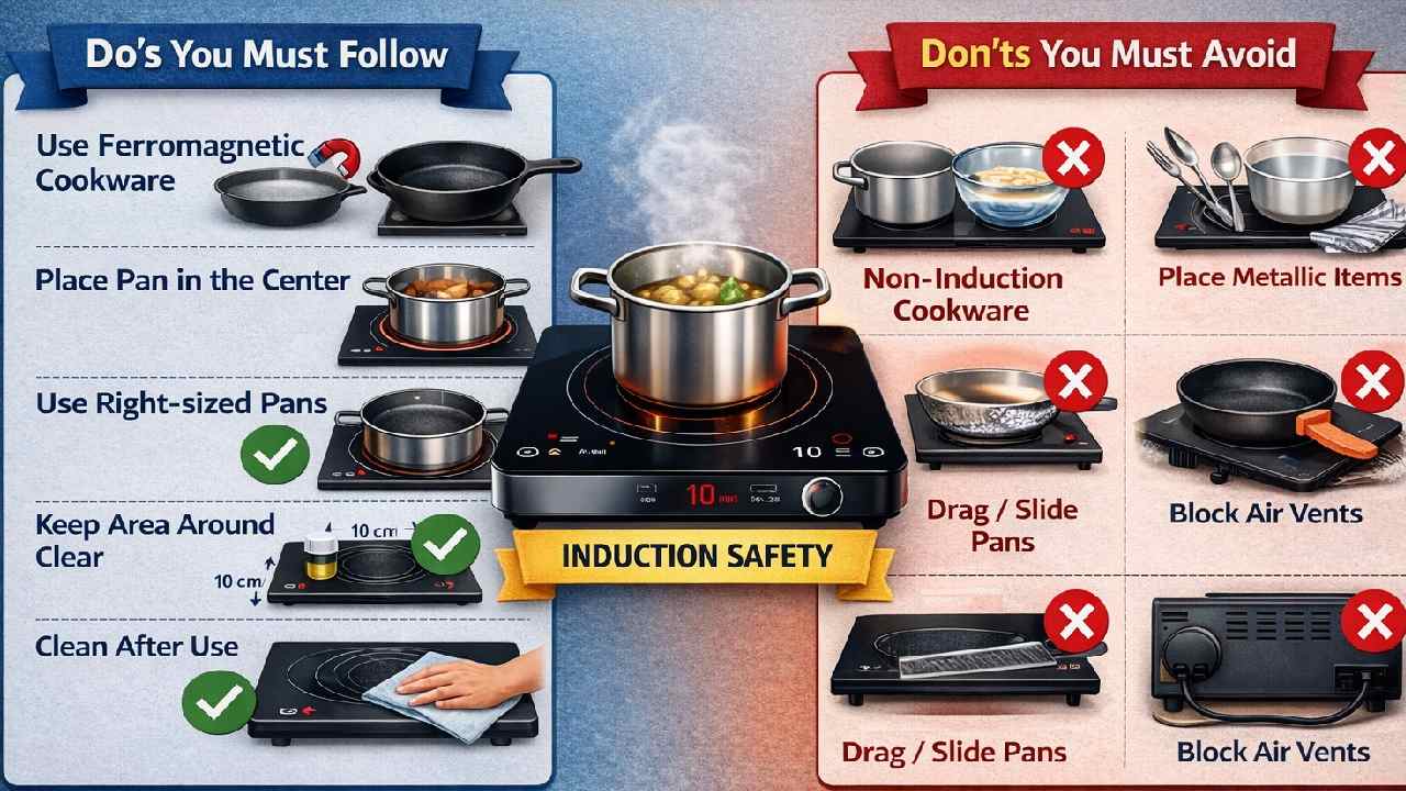 Induction safety: ఇండక్షన్ స్టవ్ వాడుతున్నారా.. చేయాల్సిన, చేయకూడని పనులు ఇవే..