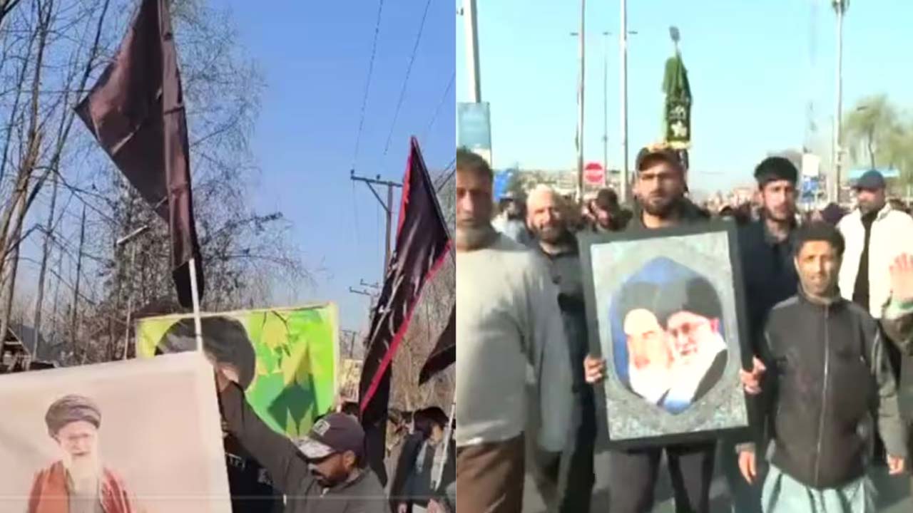 kashmiri shia muslims in srinagar protest against khameneis assassination