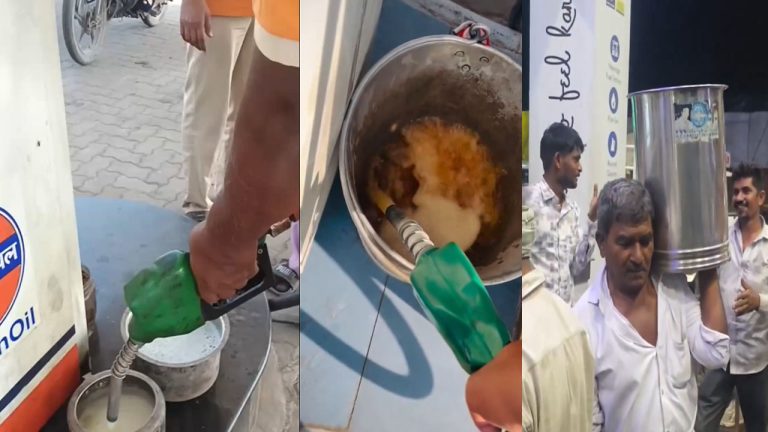 Viral Video: మరీ ఇలా ఉన్నారేంట్రా!..  కుక్కర్లు, పాత్రలు, బకెట్లలో పెట్రోల్ తీసుకెళ్తున్న జనాలు..
