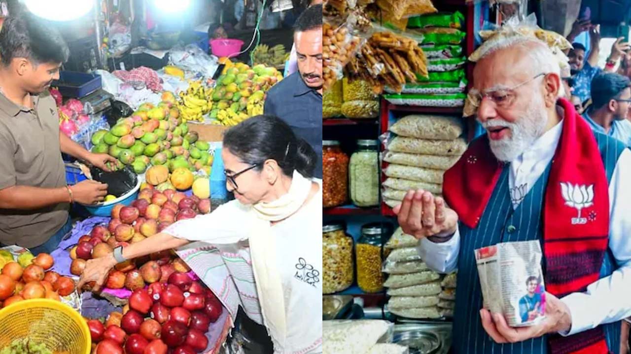 mamata banerjee buys fruits viral photos modi jhalmuri bengal election campaign