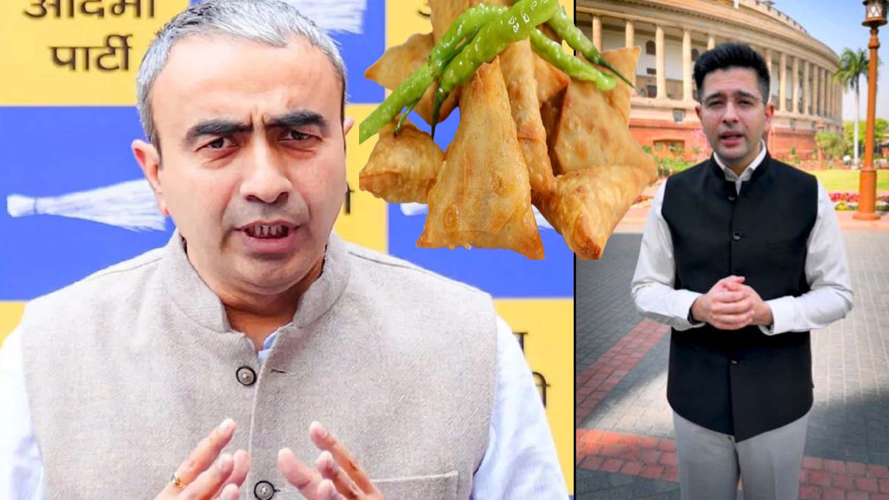 raghav chadha vs aap samosa price row modi fear claims