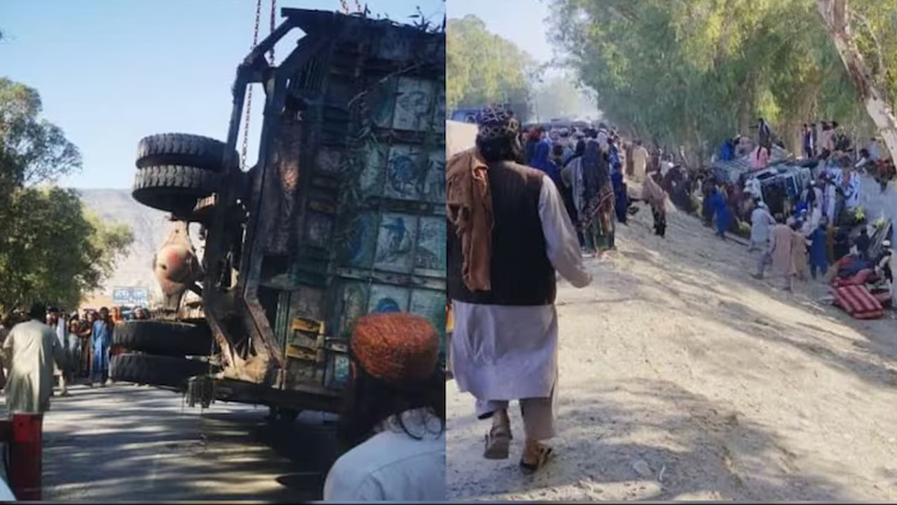 afghanistan road accident truck carrying afghan refugees from pakistan overturns 22 dead