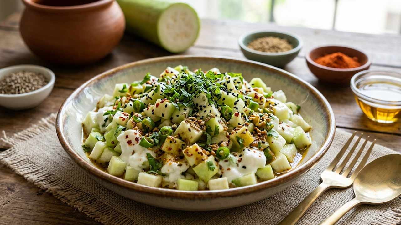Achari Lauki Salad Recipe: వేసవిలో చల్లని సొరకాయ ఊరగాయ సలాడ్.. సులభమైన టేస్టీ రెసిపీ..