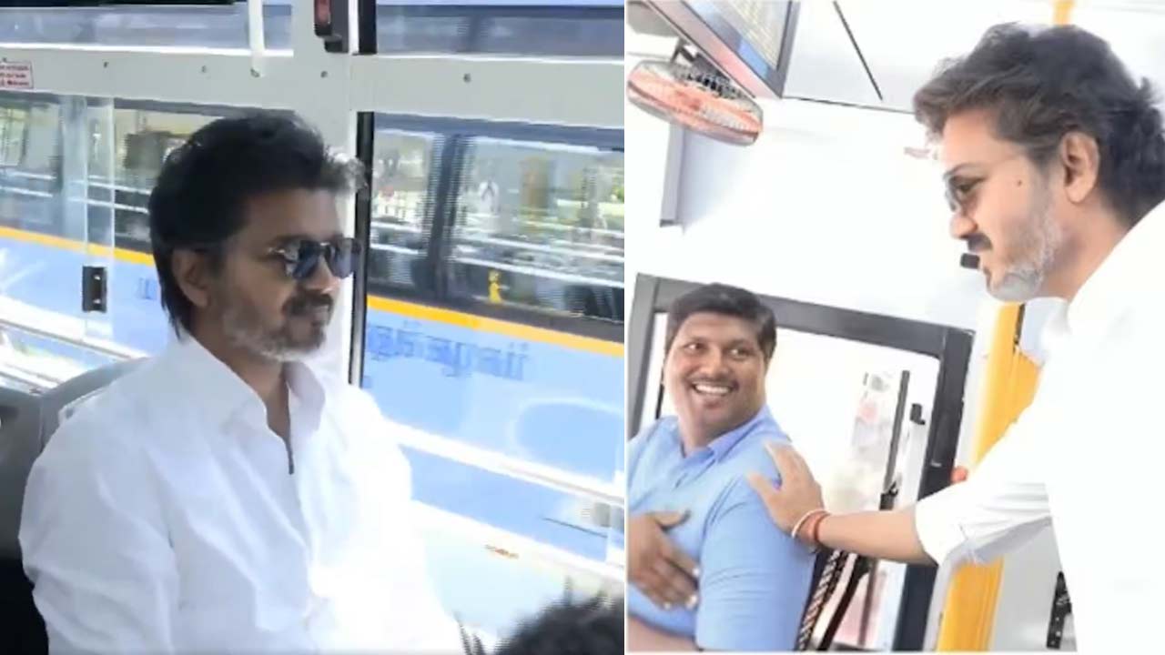CM Vijay: ఆర్టీసీ బస్సులో ప్రయాణించిన విజయ్.. ఫొటోలు వైరల్