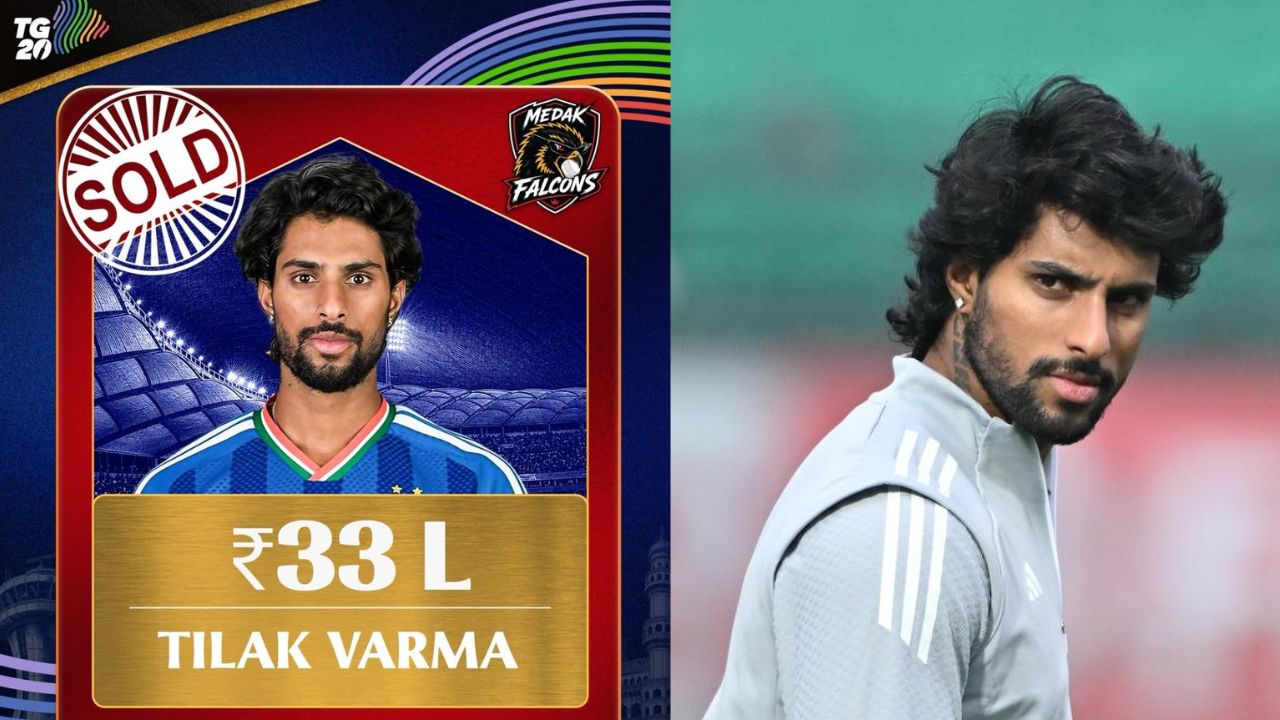 tilak varma gets massive rs 33 lakh bid in tg20 league auction joins medak falcons