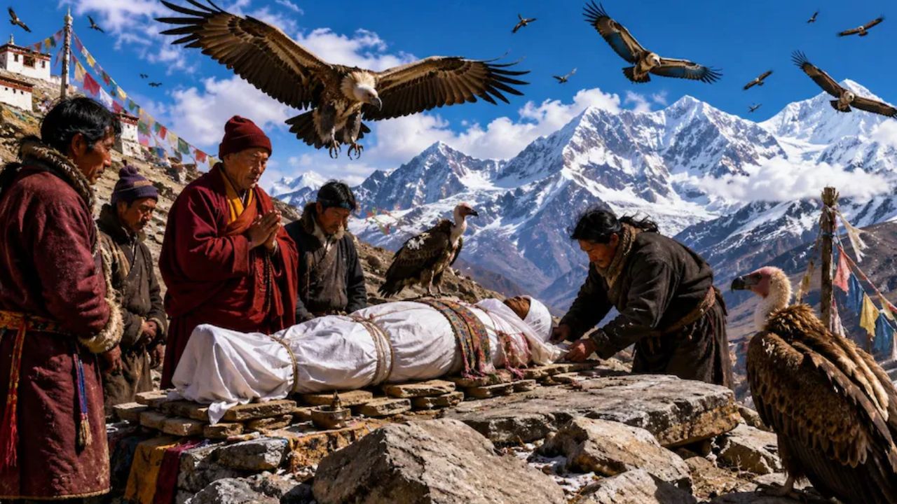 Sky Burial: విచిత్రమైన అంత్యక్రియలు.. ఆ దేశంలో ఇప్పటికీ కొనసాగుతున్న భయంకరమైన సంప్రదాయం!