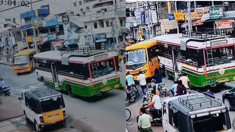 Jagtial: తప్పిన పెను ప్రమాదం.. స్కూల్ బస్సును ఢీకొట్టిన ఆర్టీసీ బస్సు.!
