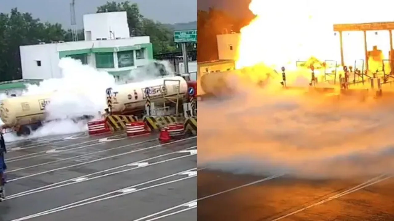 up lpg tanker explosion kaushambi toll plaza cctv video