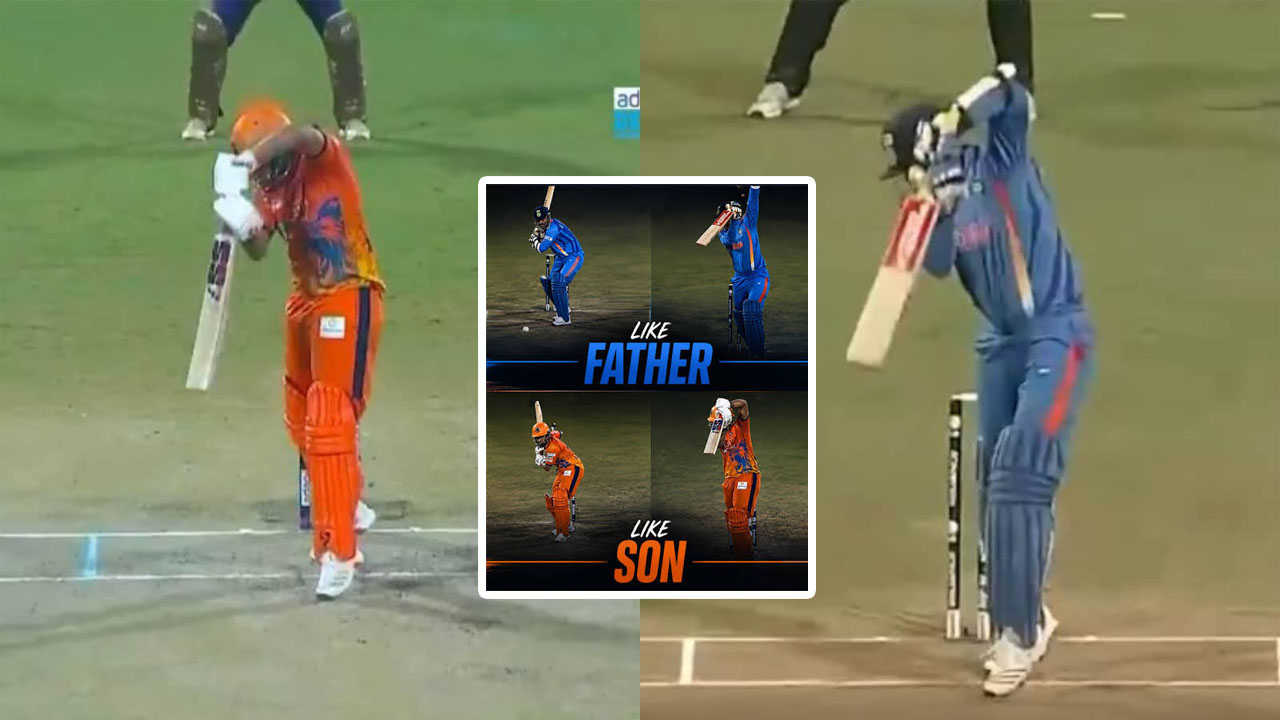 aryavir sehwag viral batting style veirendra sehwag dpl west delhi lions