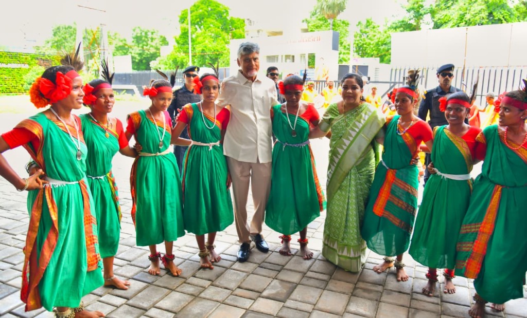 cm chandrababu world tribal day stalls swarna andhra 2047
