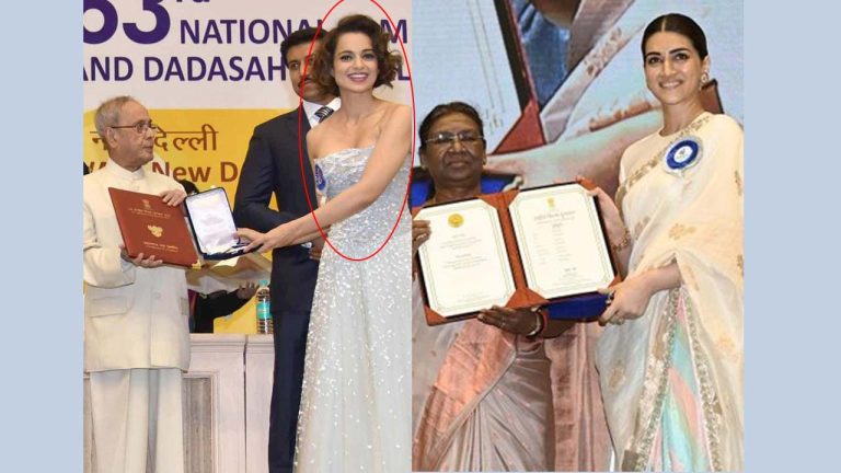 Kangana-kriti: కృతి సనన్ యాడ్ వివాదం వేళ.. కంగనా నేషనల్ అవార్డ్ లుక్ వైరల్