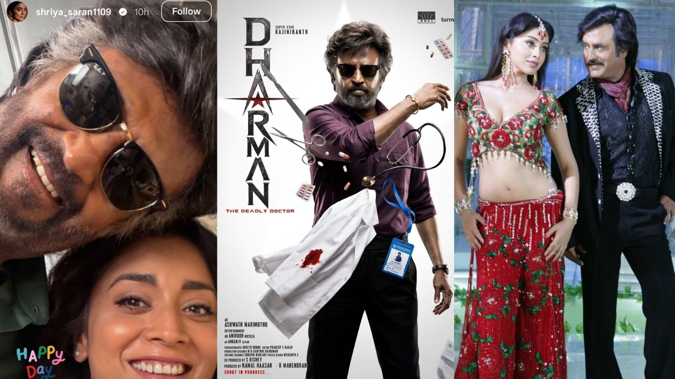 shriya saran meets rajinikanth on dharman sets sivaji combo reunion