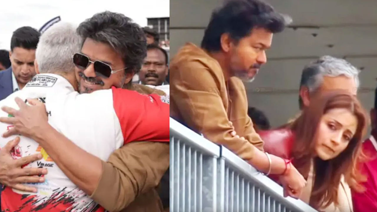 vijay ajith kumar viral video trisha krishnan at le mans race in england