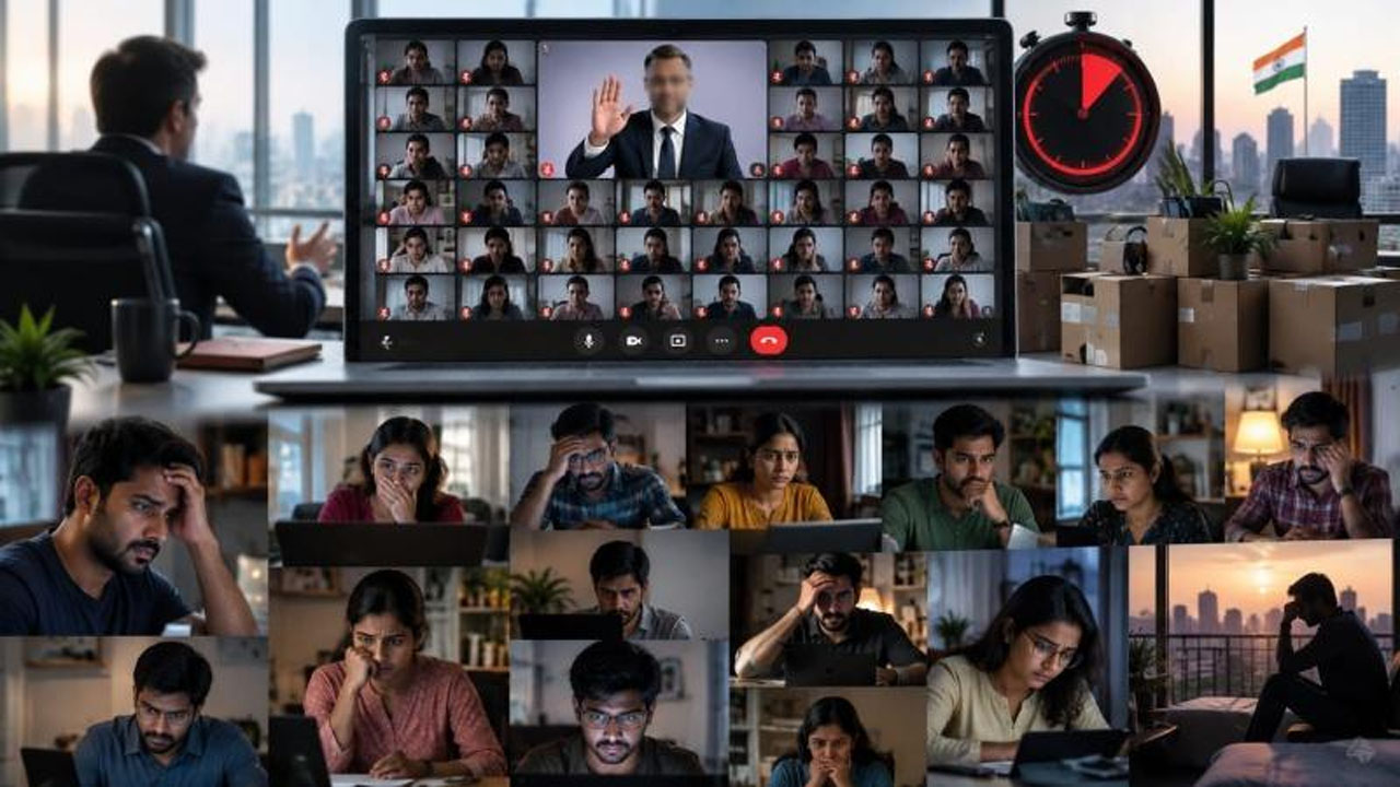 indian customer service team 80 employees laid off five minute google meet call