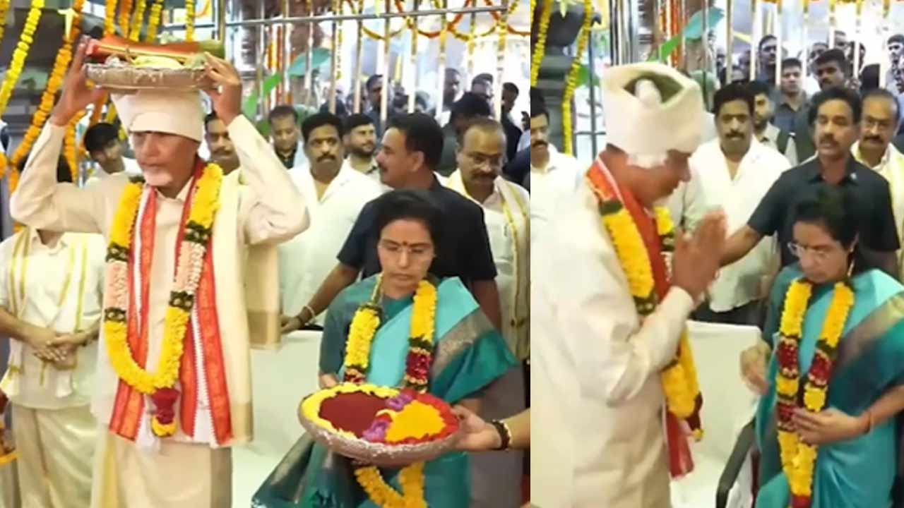 chandrababu offers silk clothes to goddess durga at indrakeeladri