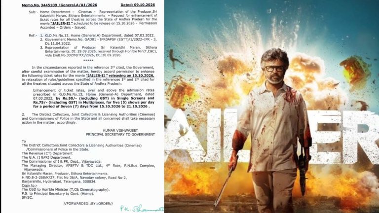 Jailer 2 Ticket Price Hike: ఏపీలో ‘జైలర్ 2’ టికెట్ రేట్లు హైక్.. సింగిల్ స్క్రీన్లు, మల్టీప్లెక్స్‌లలో కొత్త ధరలు ఇవే!