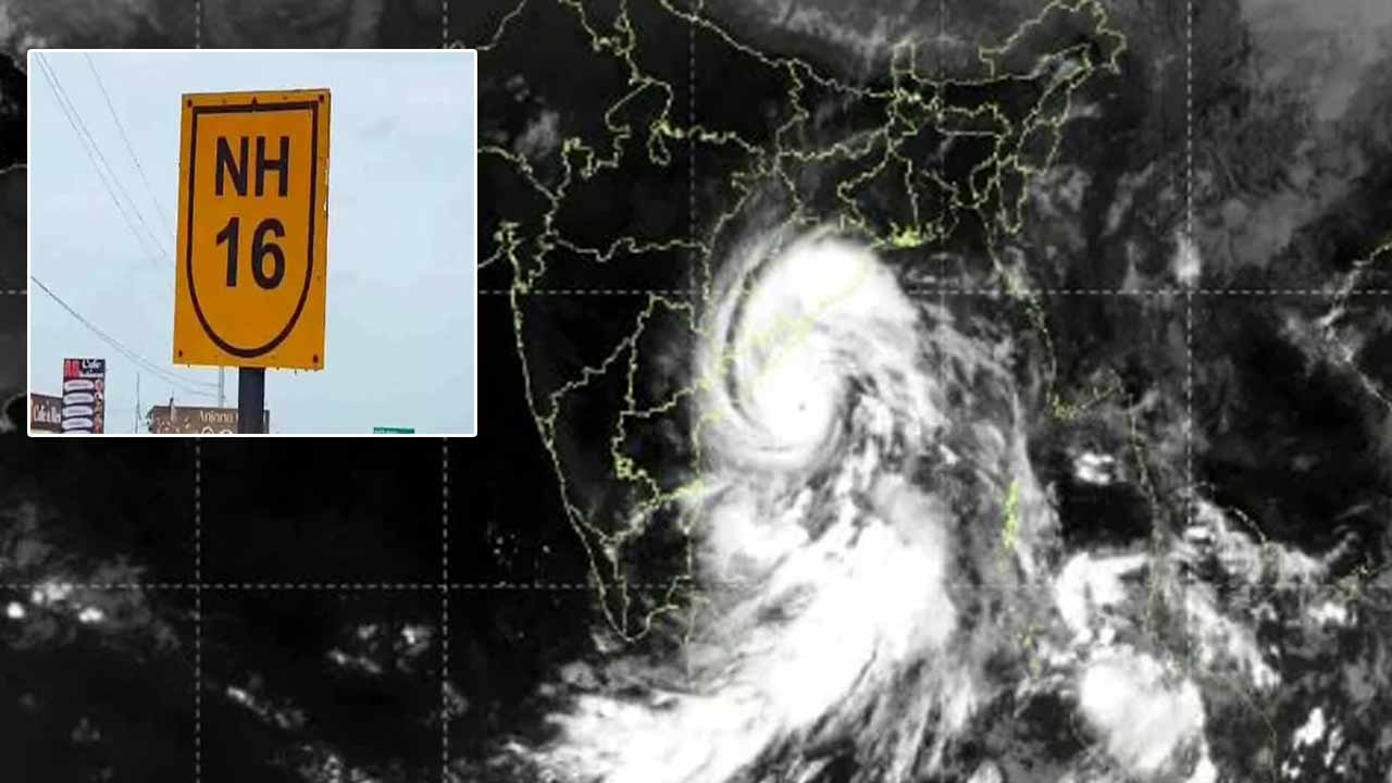 arnab cyclone alert nh 16 traffic halt after 9 pm in anakapalli