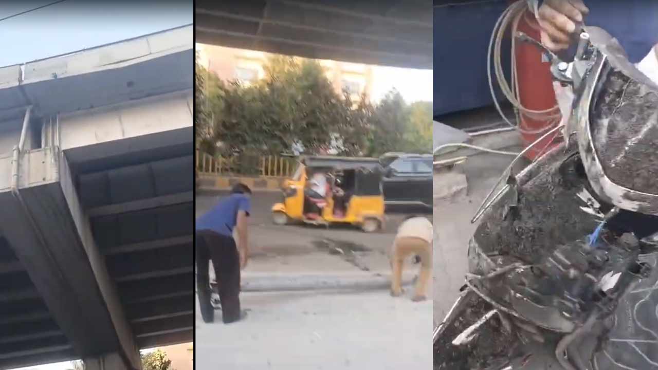 Shaikpet Flyover : షేక్‌పేట్ ఫ్లైఓవర్‌పై నుంచి పడ్డ పైపు.. స్కూటర్ నజ్జునుజ్జు